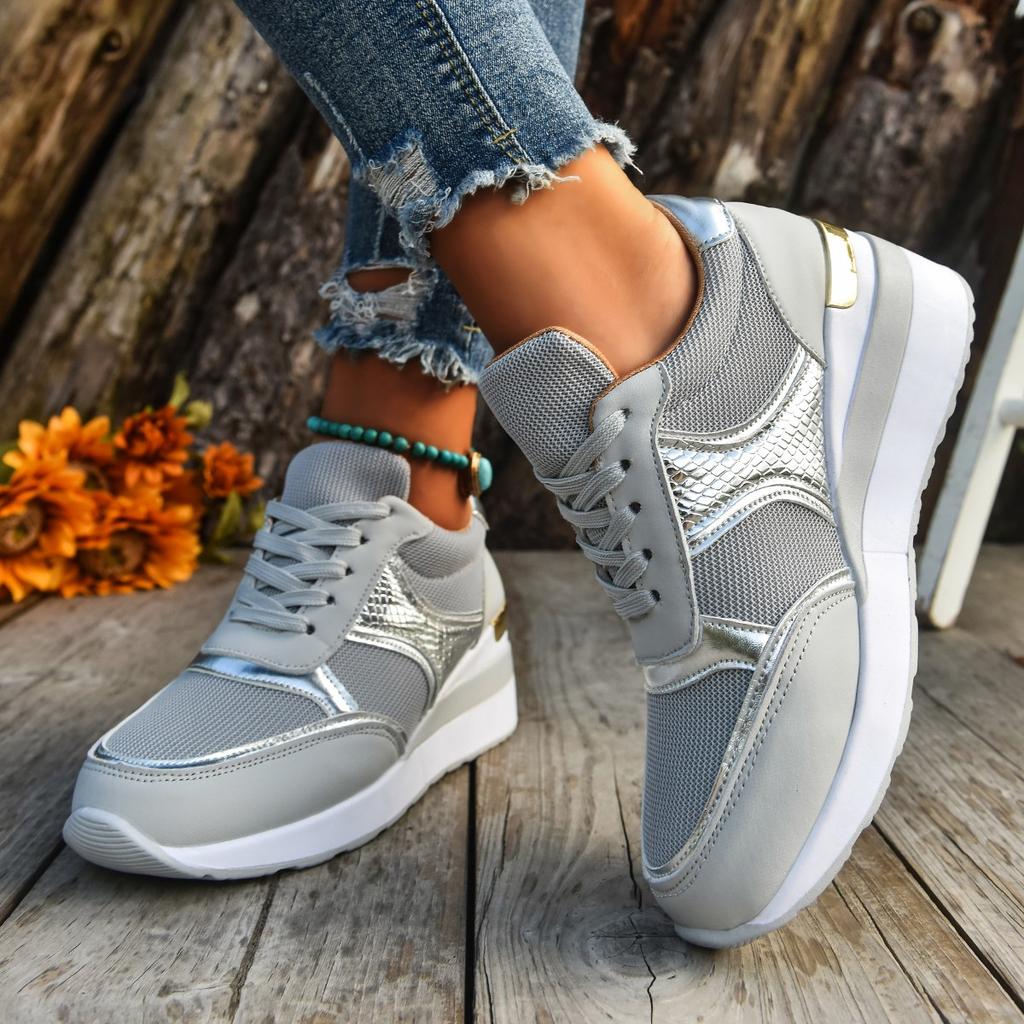 Fashion Women's Lightweight Wedge Sneakers Fashion Lace Up Non Slip Running Shoes for Women Casual Comfortable Walking Shoes Plus Size