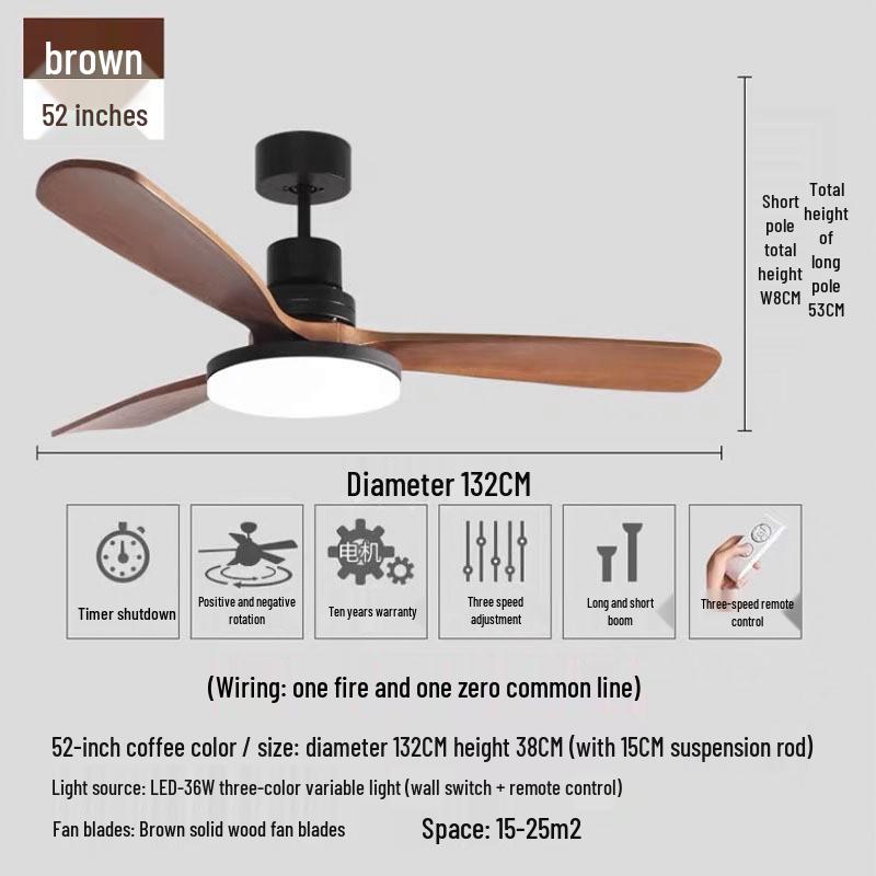 French Mid-Century Solid Wood Smart Ceiling Fan for Home & Restaurant