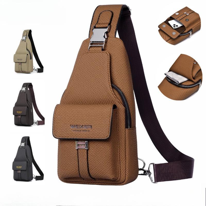 New Multi-Functional Men's Chest Bag PU Leather Crossbody Bag, Large Capacity Shoulder Bag,for Phone, Power Bank & Keys
