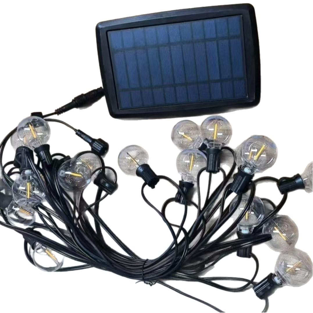 Solar-Powered Outdoor Waterproof String Lights, G40 LED Fairy Holiday Decorations 10 Bulbs