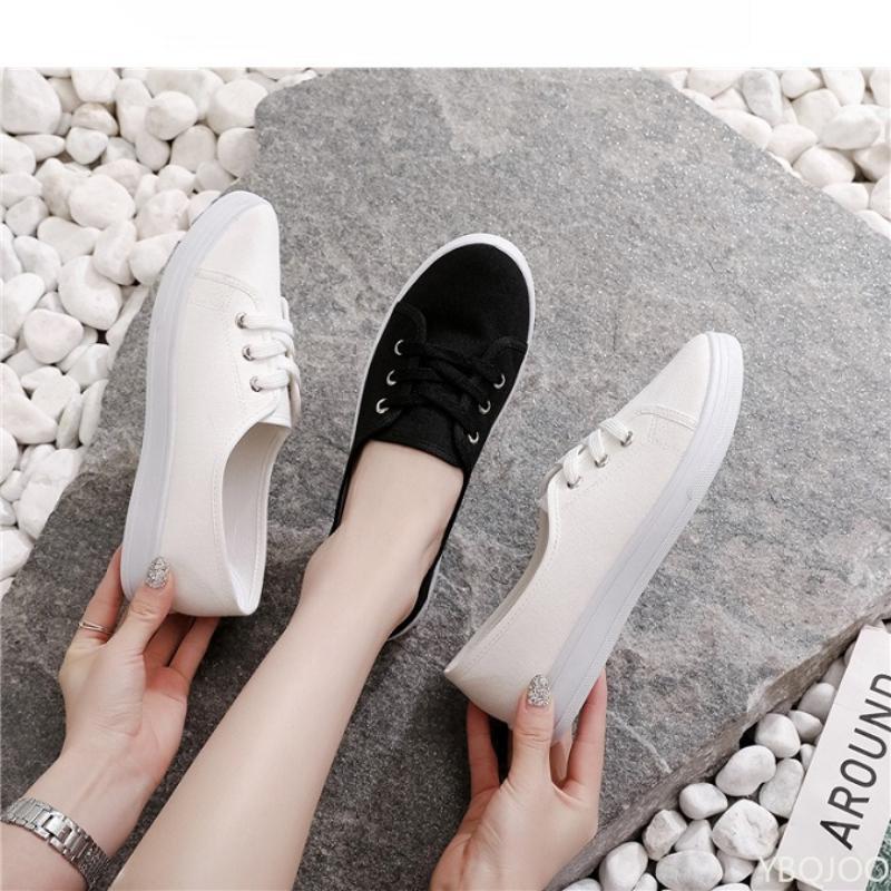 2026 new Comfortable Street Lace Up Shoes Fashionable versatile women flats Lady Classic Round Toe White Canvas Shoes for Women