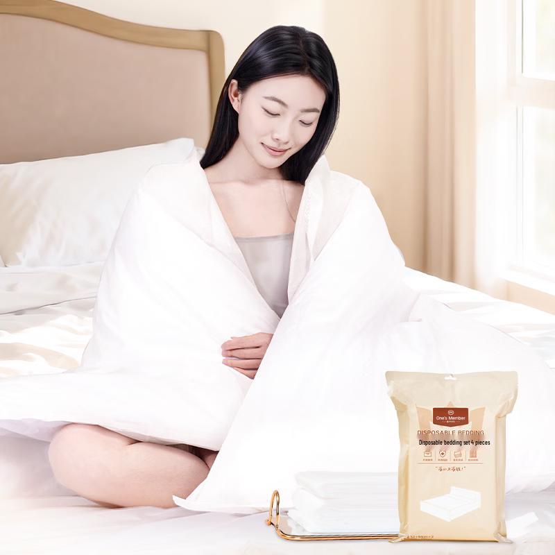 One s Member Disposable Travel Bedding 4-Piece Set