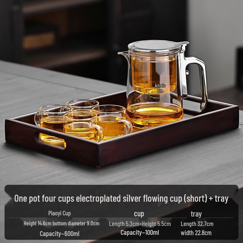 Glass Infuser Teapot Set with 4 Cups and Tray