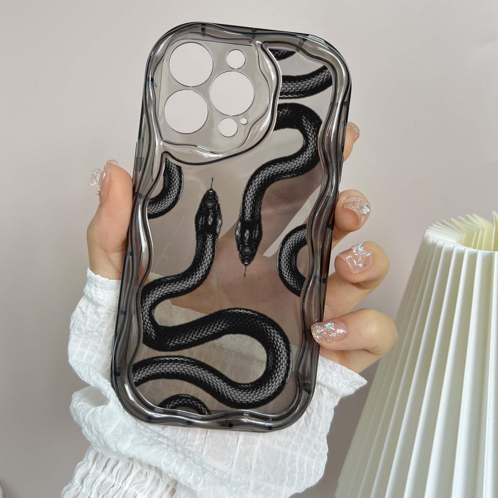 LZ5 Butterfly Černo-zlatý Hadí Průhledný Měkký Vlnitý Pouzdro na Telefon pro iPhone 15 13 Pro Max 12 Mini 14 8 Plus XS Max XR 6 Ochranný Zadní Kryt