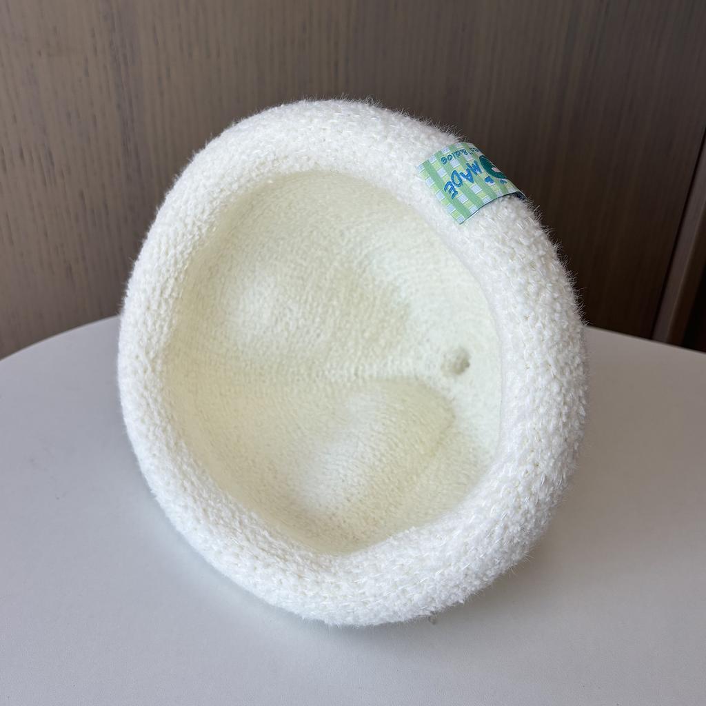 Cute Rabbit Sticker Crimped Wool Hat Lady Cute Sweet Little Pull Top Hat Autumn And Winter Outdoor Warm Knitted Hat