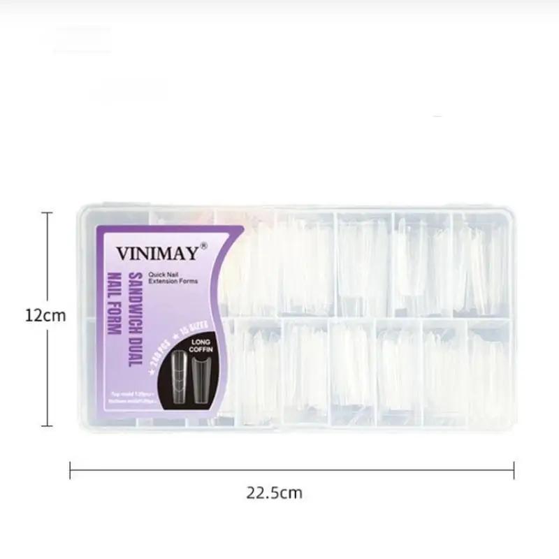 240 Pcs Sandwich Dual Nail Forms 15 Size Extensions-Dual Forms Top Bottom Mold Long Coffin Almond Nail Art Forms Manicure Tool