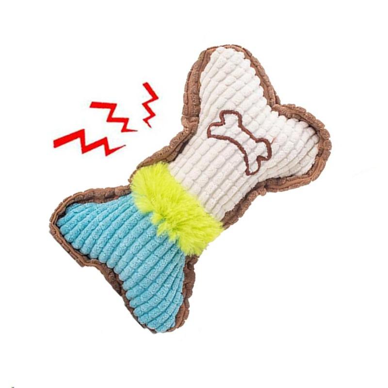 1pc Dog Squeaky Toys Bones Plush Dogs Chew Toy for Small Medium Breed Puppy Aggressive Chewer Pets Puppy Playing Cleaning Teeth