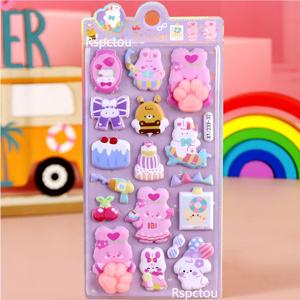 4pcs Cartoon Rabbit Soft Cat Claw 3D Bubble Stickers Kawaii Stress Puffy Squishy Sticker Toy DIY Phone Laptop Reward Gift
