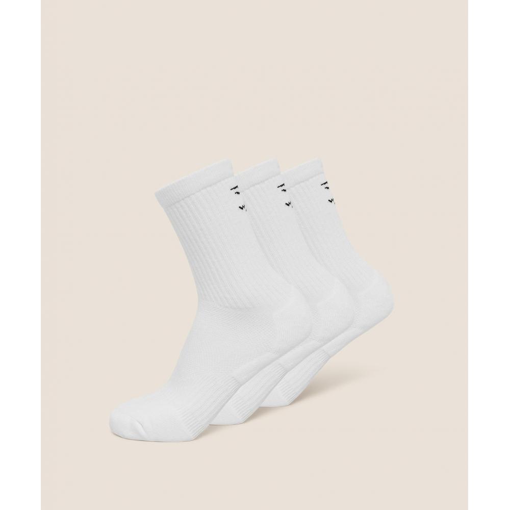 Gymshark Performance Crew Socks 3pk Gs White I2c5b Wb57