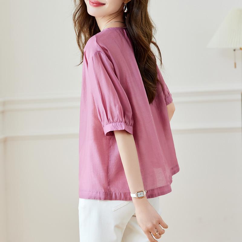 Short-sleeved Shirt Summer Five-quarter-sleeved Loose and Thin Casual Versatile Top