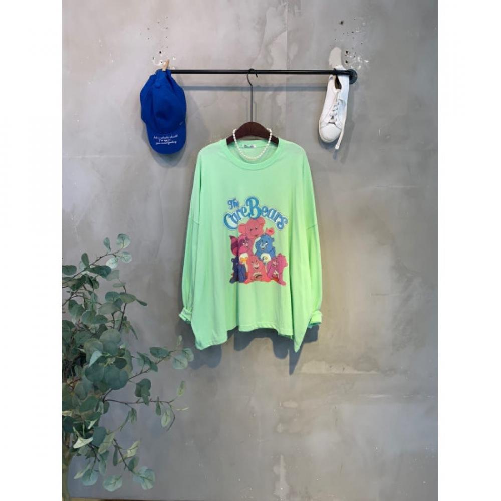 C S In The Room Bear prInTIng looSe FiT Long Sleeve T ShirT 3Color