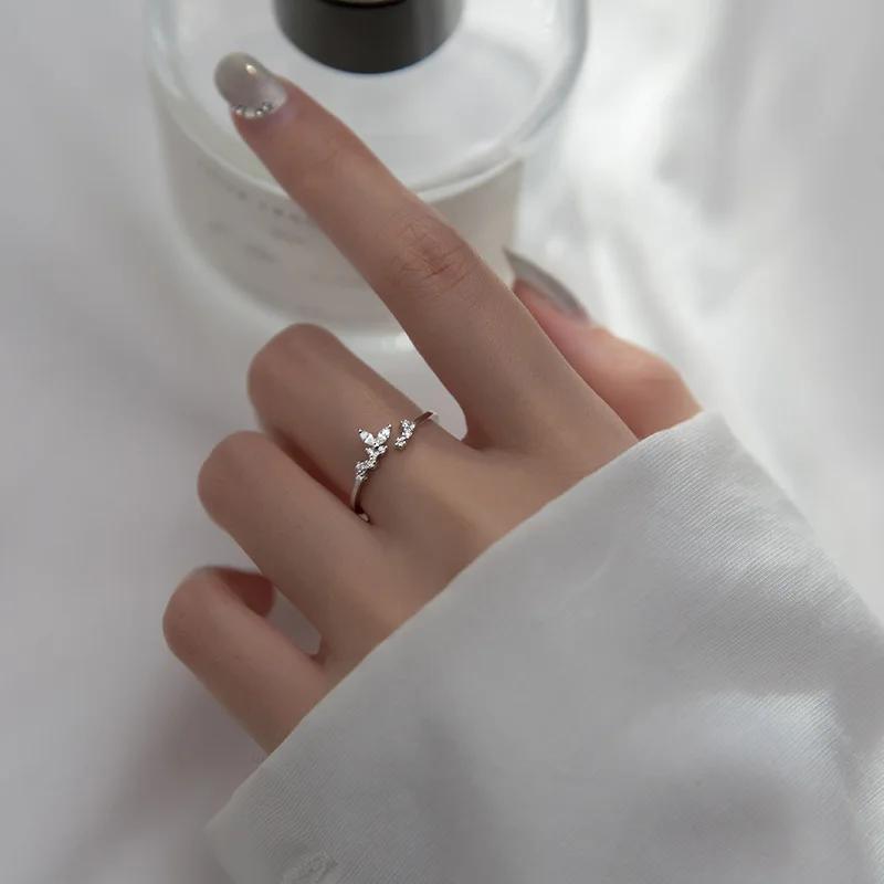 INZATT Real 925 Silver Leaves Plant Adjustable Ring For Fashion Women Fine Jewelry Cute Minimalist Accessories