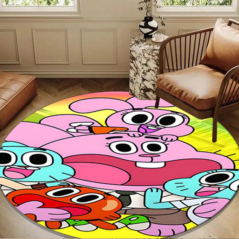 Gum's Colorful Friends Round Rug for Livingroom,Bedroom, Palyroom, Chair Rug, Area Rug, Circle Carpet, Large Size Decor Fan Christmas Gift