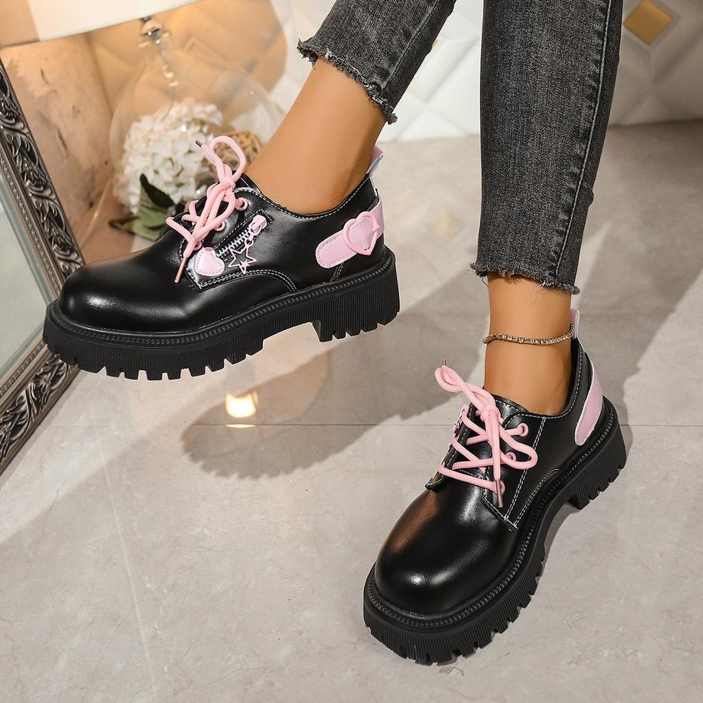 Fashion Japanese Style Heart Belt Buckle Pumps for Women Spring Autumn Leather Mixed Color Women Middle Heel Fashion Female Single Shoes