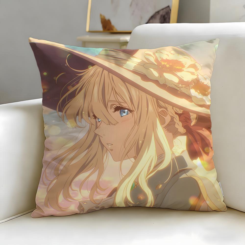 classic anime Violet Evergarden Cushion Cover Soft  EasyWash Pillow Case  Versatile for Couch Bed Travel and Office