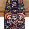 Flowers Sugar Skull Mexican Day of The Dead Table Runner,Dia De Los Muertos Kitchen Dining Table Decoration for Home Party Decor