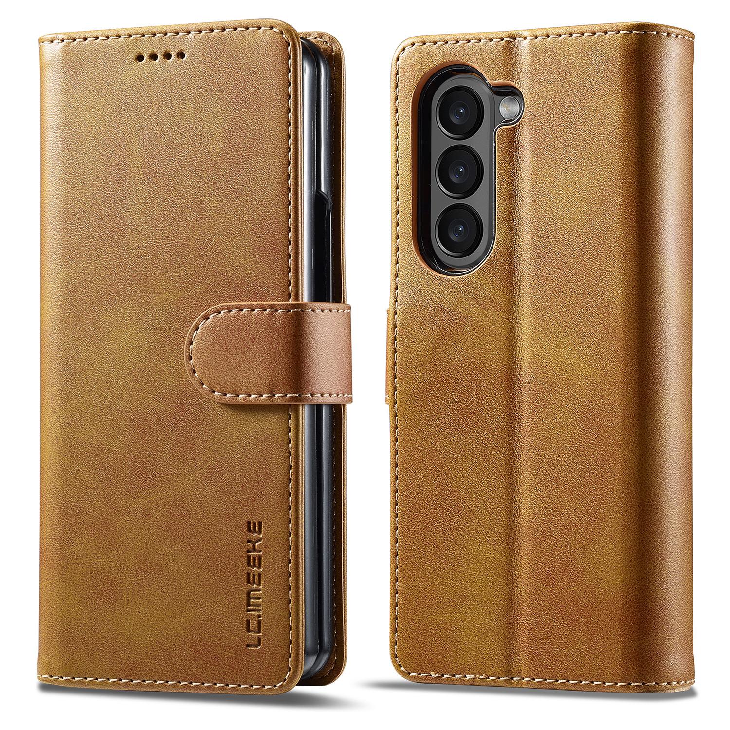 

LC.IMEEKE For Samsung Galaxy Z Fold5 5G Wallet Leather Phone Case Stand Calf Texture Phone Cover Yellow