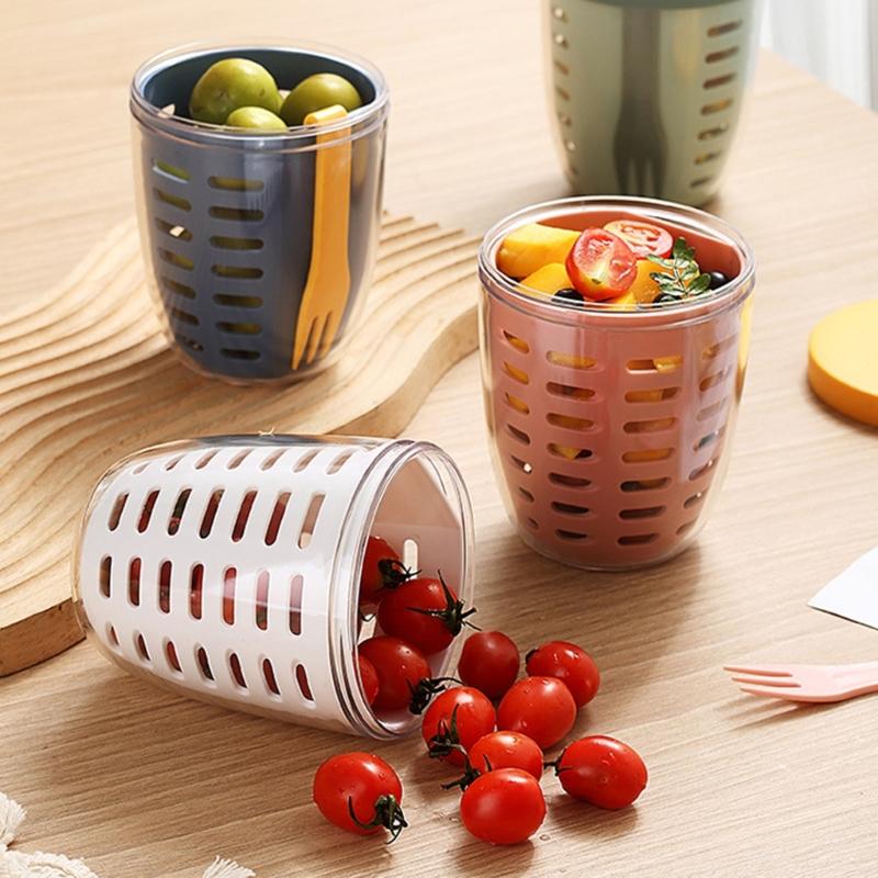 600ml Praktische Picknick Opbergemmer Plastic Beker Afsluitbare Saladebeker voor School