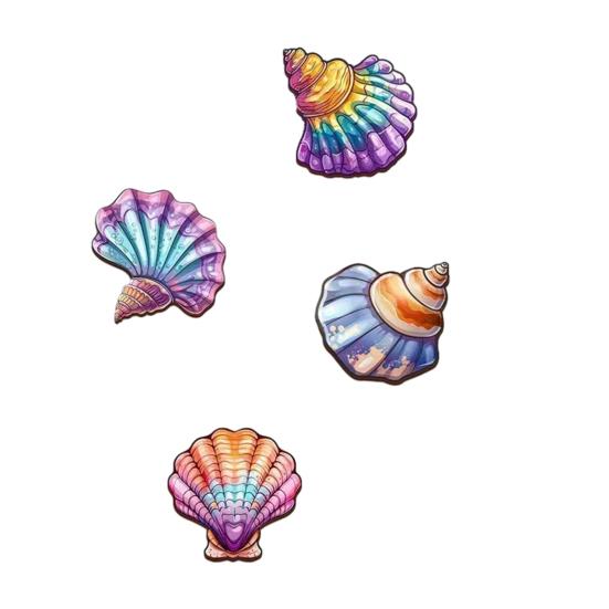 4 Pcs Coastal Sea Wooden Colorful Ocean Shell Wall Art Wall Hanging Decor