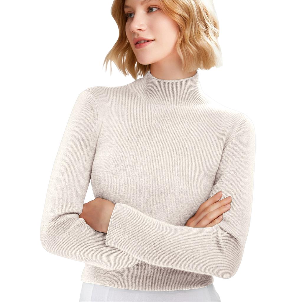 Women's Casual Round Neck Base Layer Knitted Long Sleeve Solid Color Sweater