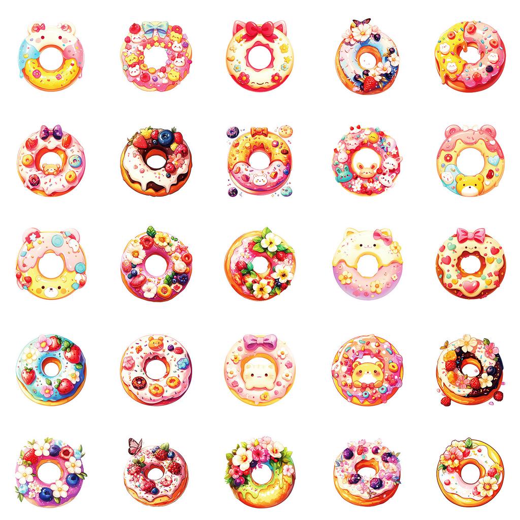 50 Pink Hand-painted Graffiti Stickers Stickers Cute Donut Series Decorative Stickers