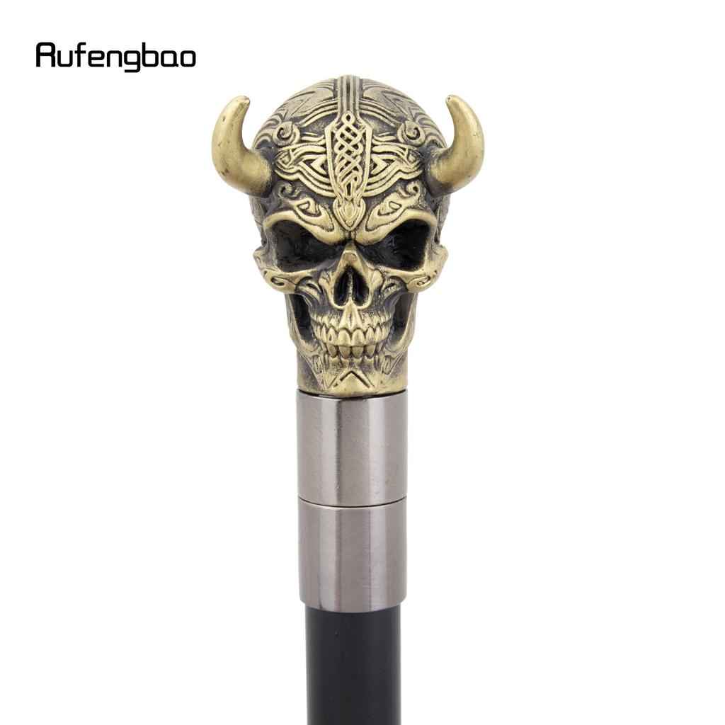 Yellow Horn Cattle Resin Skull Head Walking Cane Fashion Decorative Steel Stick Gentleman Skull Performance Stage Cane 93cm