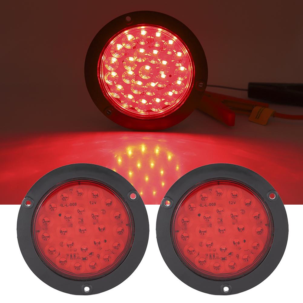 2pcs 24LEDs 4in Waterproof  Plastic Side Marker Round Lamp Trailer Truck Tail Light