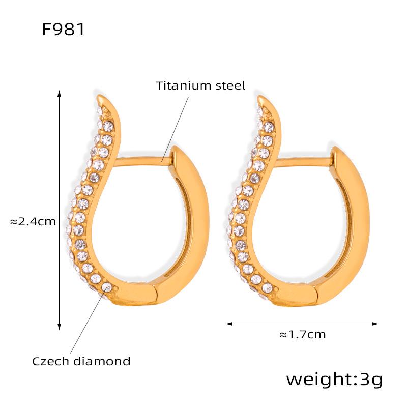 Light Luxury Retro Titanium Gold U-Shaped Rhinestone Geometric Earrings for Women