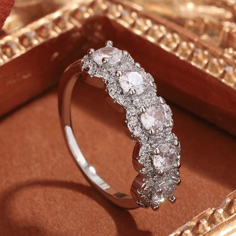 925 Silver-plated Shiny White Zircon Women's Ring High Quality Party Engagement Wedding Jewelry Gift