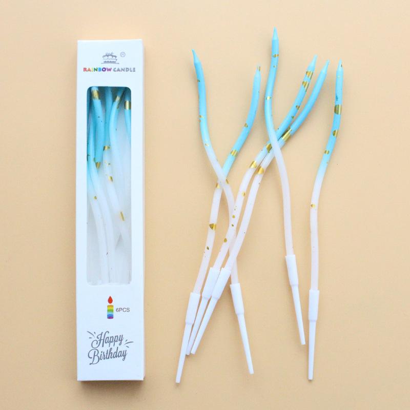 Birthday Gradient Champagne Curve 6 Candles Boxed Pencil Straight Powder Blue Baking Cake Decoration