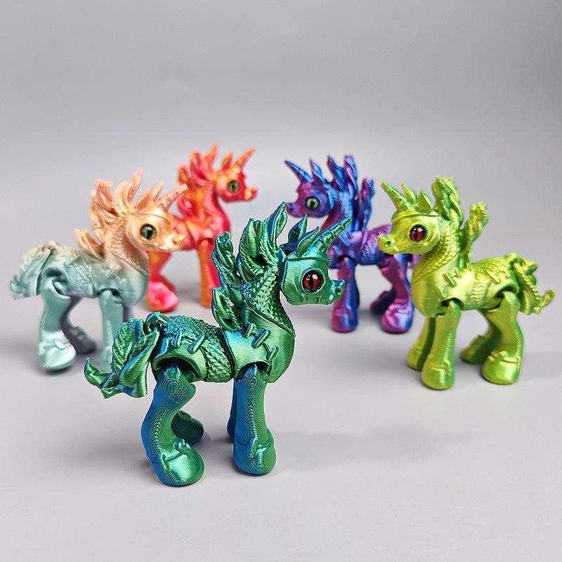 Colourful 3D Printing Unicorn Toy Crafts Home Decoration Small Ornaments Creative Gift Cute Anime Unicorn Model Joints Movable
