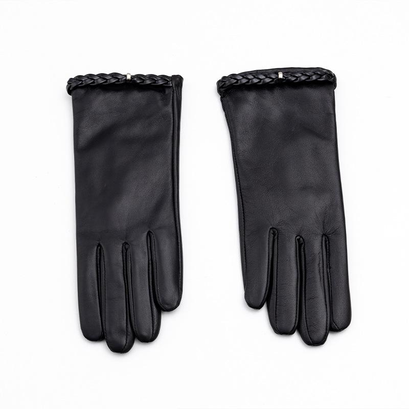 Winter Warm Cycling Genuine Leather Gloves  European and American Outdoor Windproof and Cold-proof Women's Business Fleece Leather Gloves