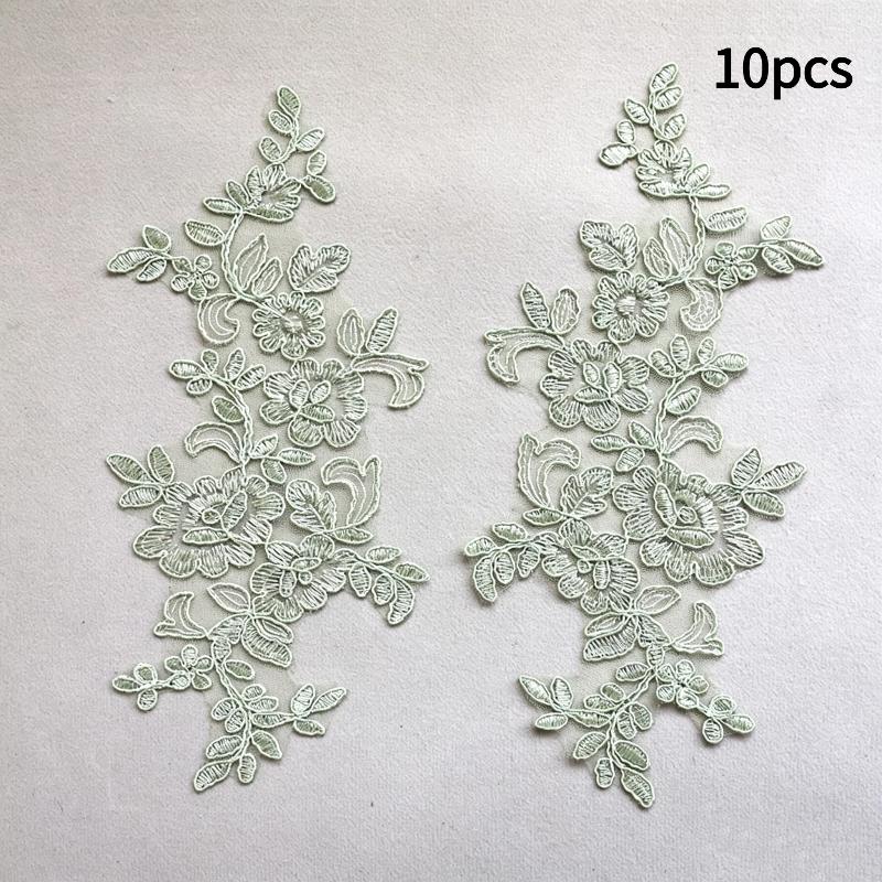 10Pcs Floral Lace Applique Pair Embroidery Flower Patch Sew On Lace Motif For Wedding Dress Garment Decoration