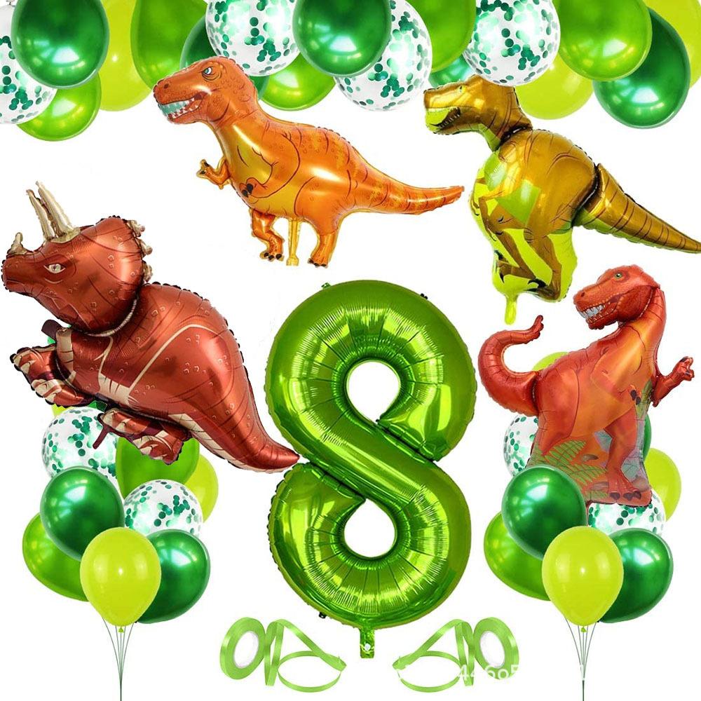 Dinosaur 1 -9 Years Old Birthday Party Balloon Background Decoration Number Set Birthday Number Balloon Set Green 