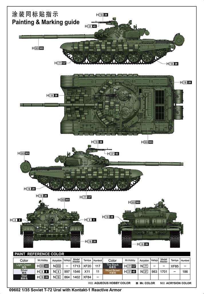 Trumpeter Scale Russian Ural Main Battle Tank with Reactive Armor Plastic Model Kit 09602 1/35 T-72 Kontakt-1