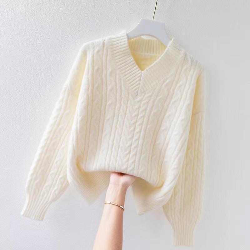 Autumn New Women's Soft Waxy Inner with Autumn and Winter New Retro Twist Lazy Wind Pullover Bottoming Sweater