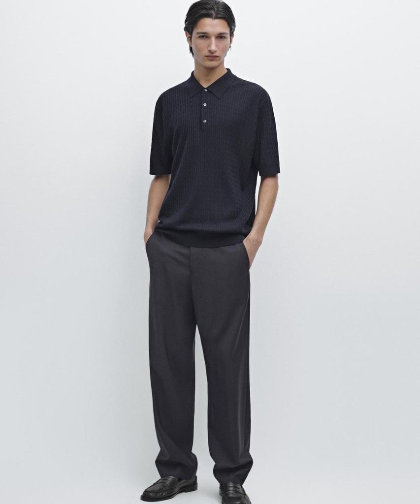 Masimodutti Merino Wool Knit Polo Sweater