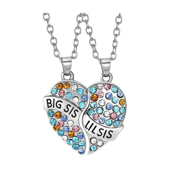 2Pcs/Set Sister Love Necklace Big Sister And Little Sister Necklaces Rainbow Heart Charm Necklace
