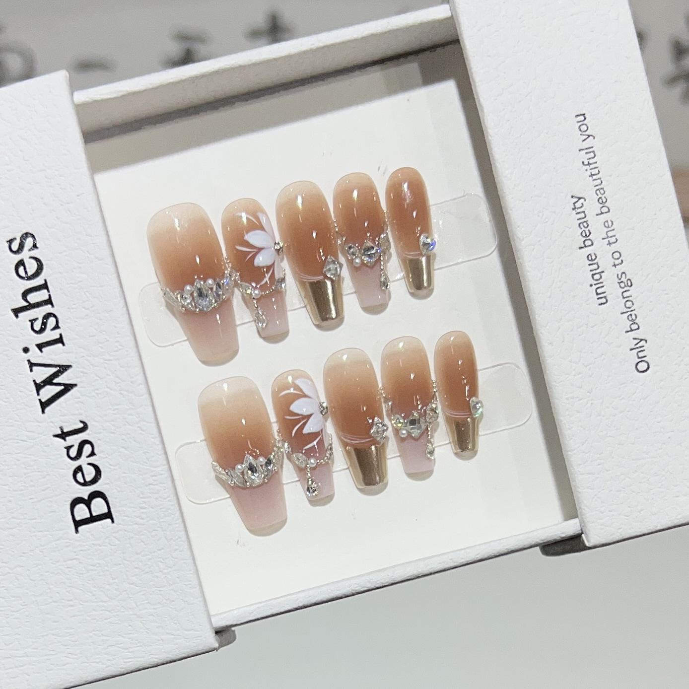 

Роскошный нюдовый румянец французское зеркало циркон бриллиант носибельные ногти Large L