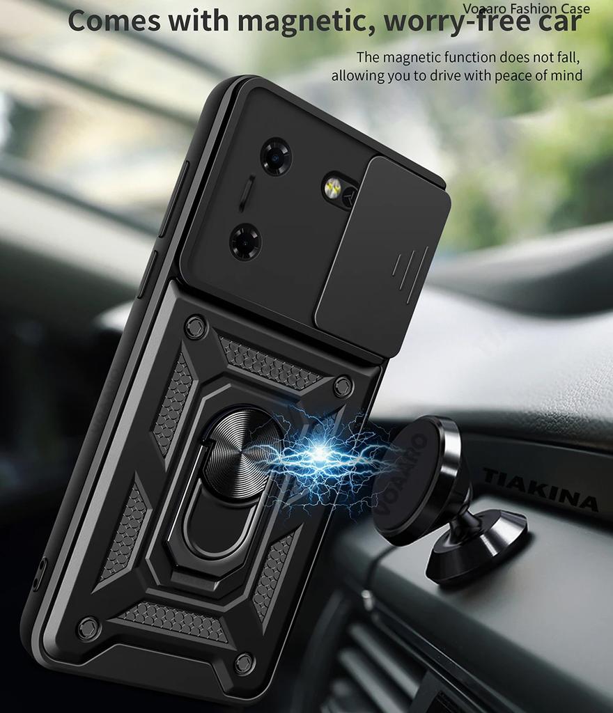 Slide Lens Camera Protective Armor Funda for Tecno Pova 5 Case Magnetic Ring Kickstand Holder Cover Shockproof Phone Capa