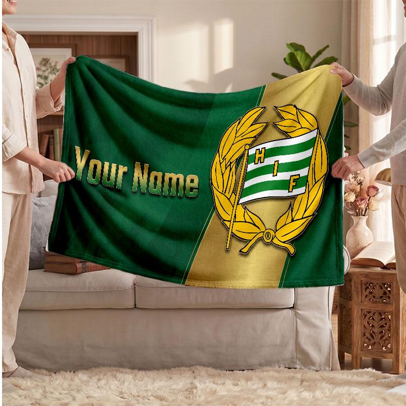 Hammarby Personalized Fleece Blanket With Football Logo, Custom Name Text Soft Warm Home Throw Blanket