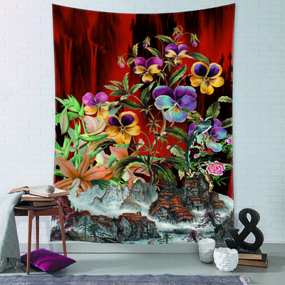 Psychedelic Witchcraft Nature Boho Home Decor Flowers and Mountains Scenery Tapestry Wall Hanging
