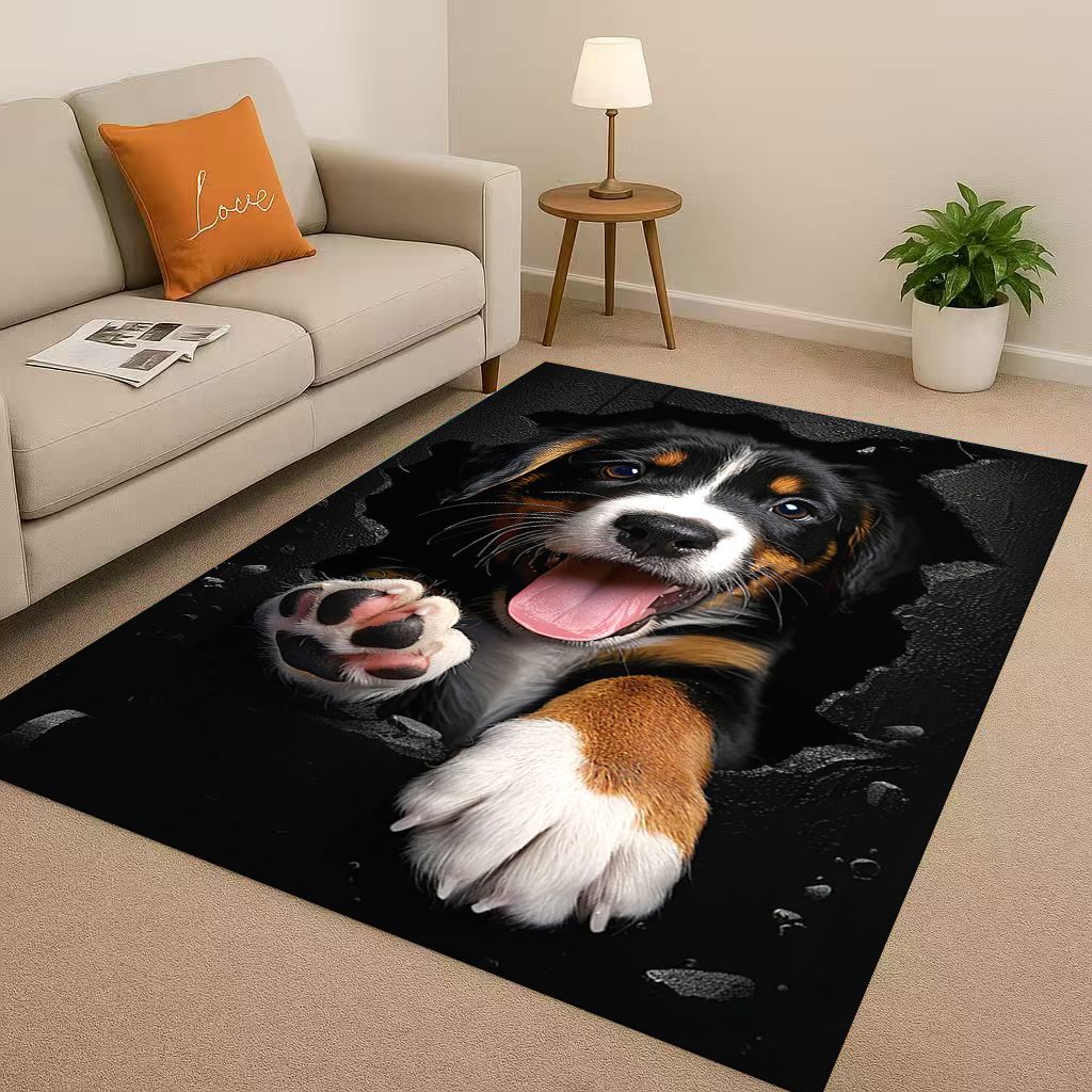 27 Stil Durchbrechende Wand 3D-Illusion Hund Welpe Wohnzimmer Rutschfester Teppich für Schlafzimmer Spielzimmer Sofa, Heimdekoration Fußmatte