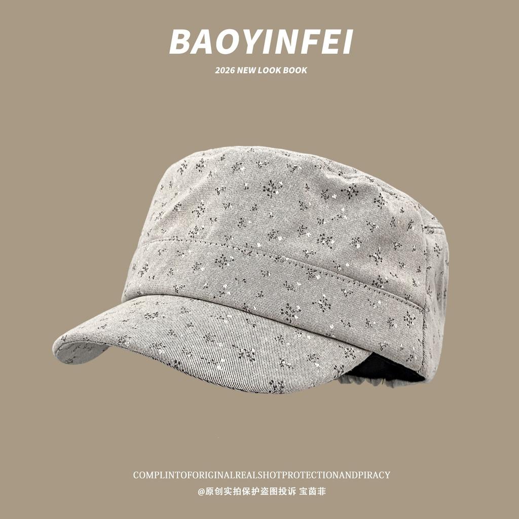 Korean Ins Floral Flat-Top Equestrian Hat Female Small Fresh And Sweet Face Small Outdoor Sunshade Cap