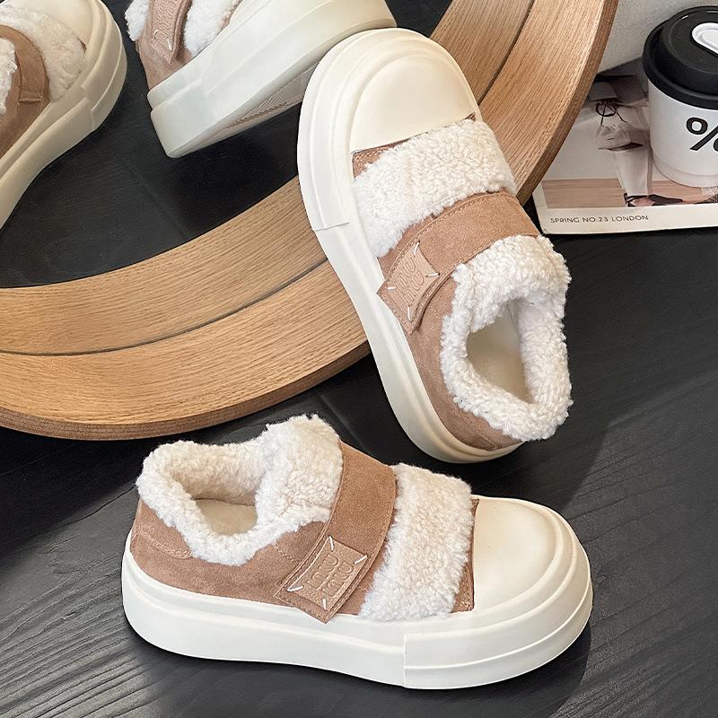 Thick-soled velvet retro board shoes women s winter Velcro casual shoes warm cotton shoes new lamb wool shoes 35