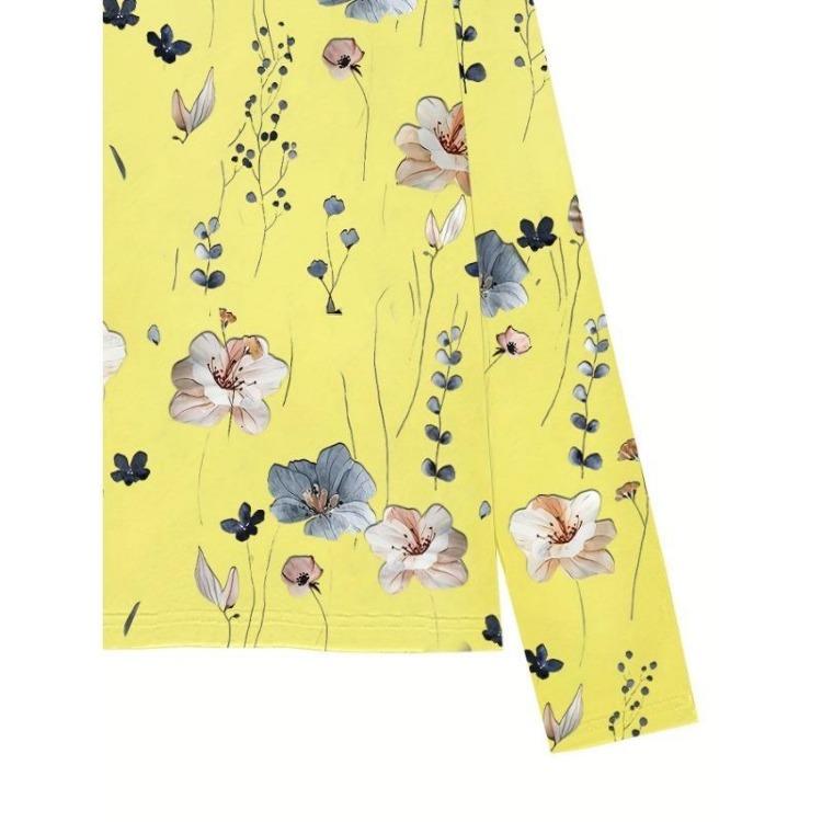 Casual Long Sleeve Women's Floral Print Sweatshirt Spring Fall Clothing Crew Neck