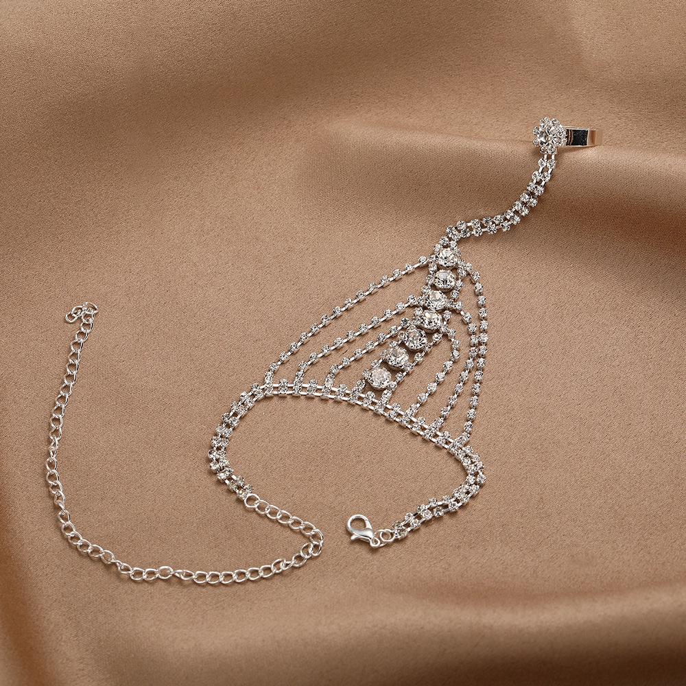 Elegant Rhinestone Hand Chain Bracelet & Ring Set for Fashionable Nights