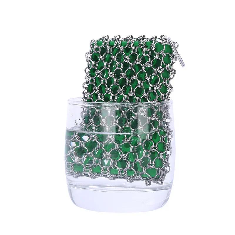 Single Ring Kitchen Cast Iron Cleaner Cleaning Brush Stainless Steel Chain Scrubber Frying Pan Grill Scraper Rust Remover