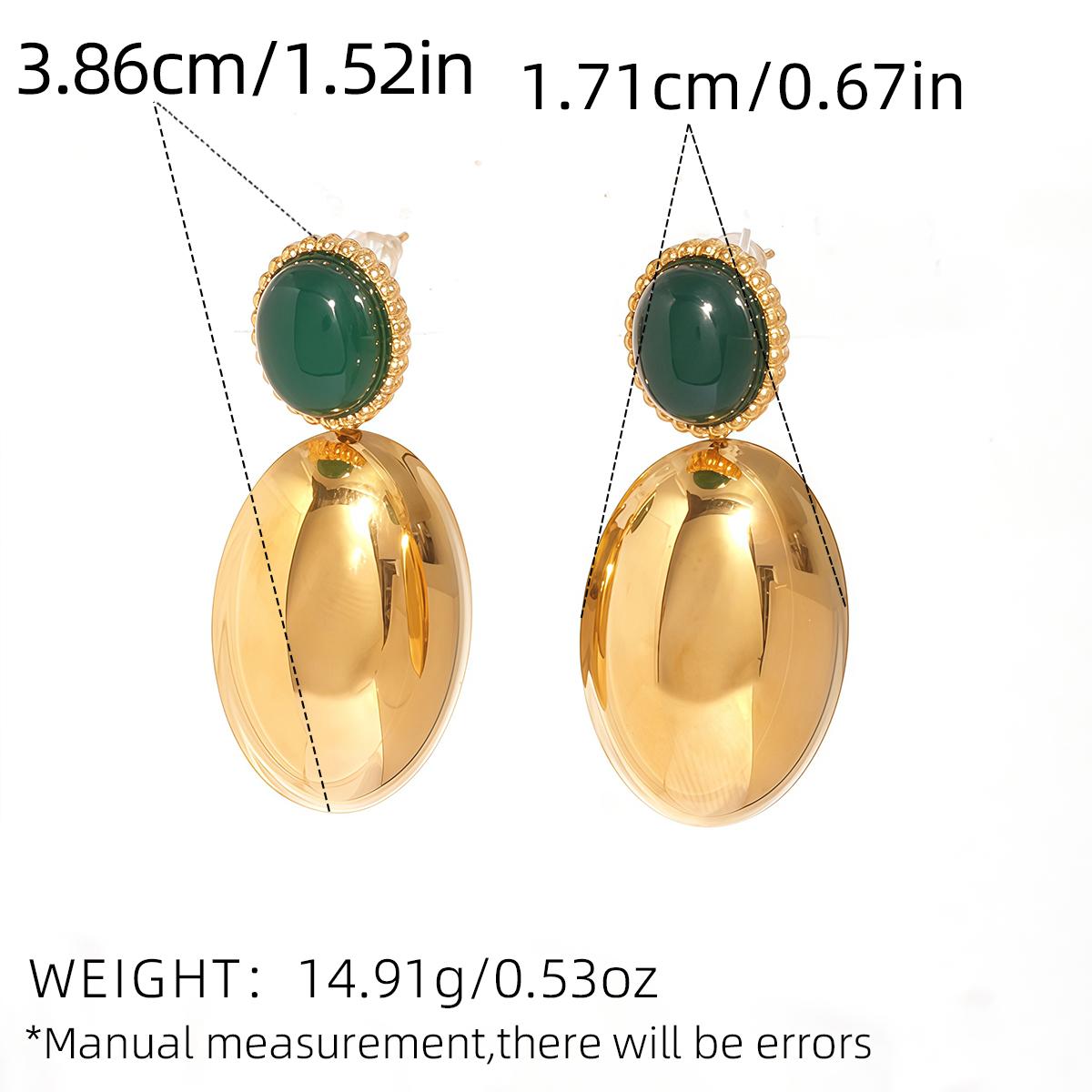Retro 18K Gold Color Stainless Steel Green Zircon Geometric Earrings Round Smooth Earrings Women s Zircon Gift for Her
