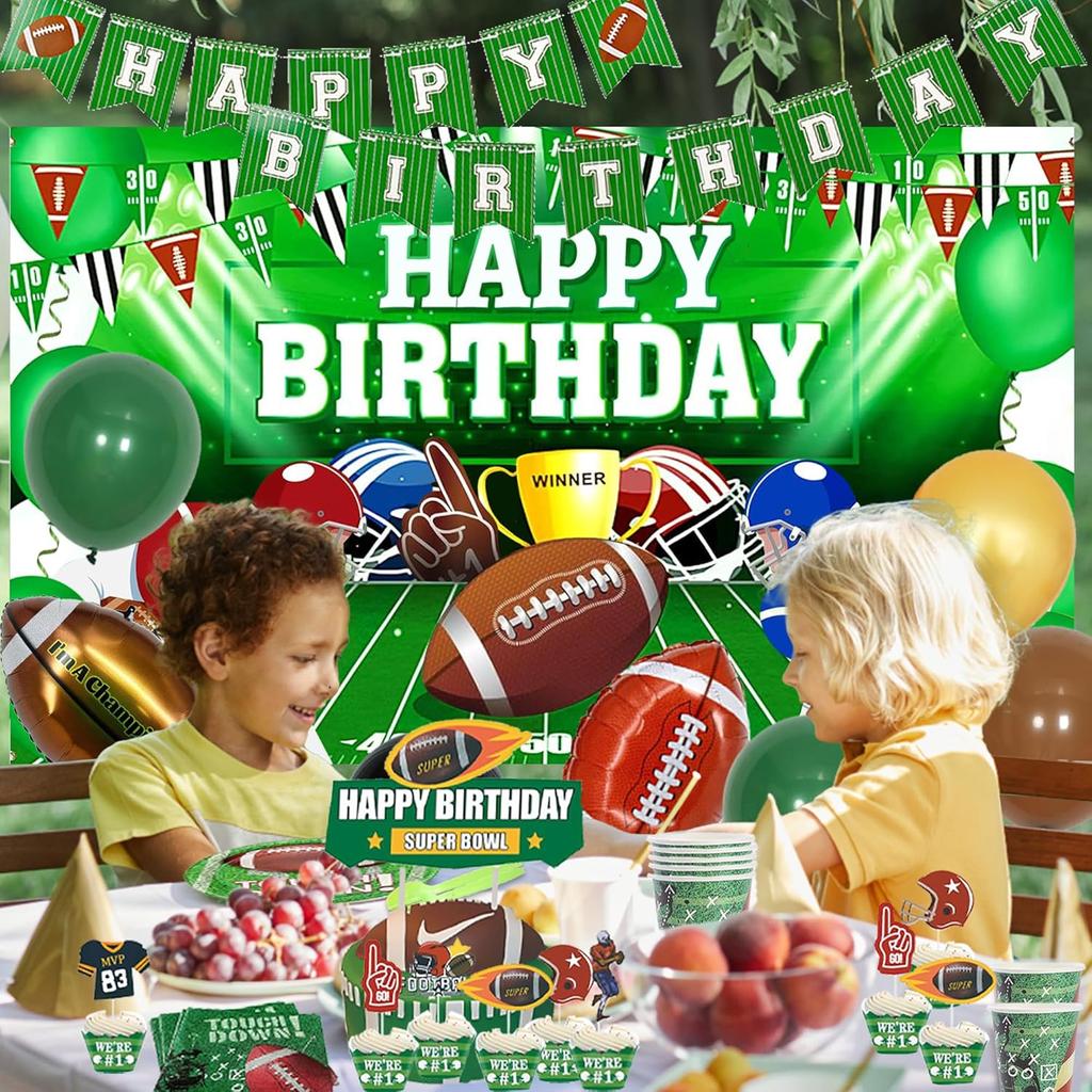177 Pcs Football Birthday Party Decorations Football Themed Birthday Party Supplies Include Balloon Banner Tablecloth Backdrop for Boy Girl Sport